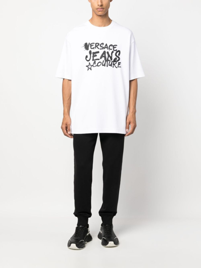 Shop Versace Jeans Couture Logo-print Cotton T-shirt In White