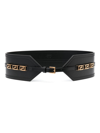 Shop Versace Greca Goddess Leather Belt In Black