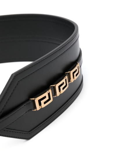 Shop Versace Greca Goddess Leather Belt In Black