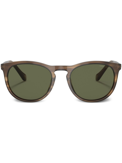 Shop Giorgio Armani Tortoiseshell-effect Round-frame Sunglasses In Brown