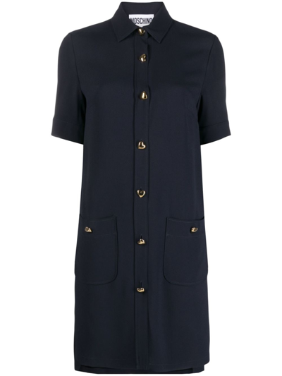 Shop Moschino Heart-button Short-sleeve Dress In Blue