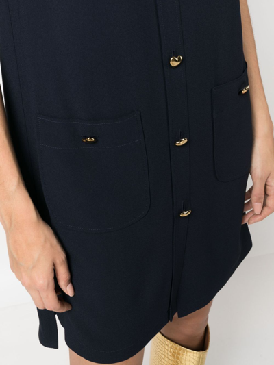 Shop Moschino Heart-button Short-sleeve Dress In Blue