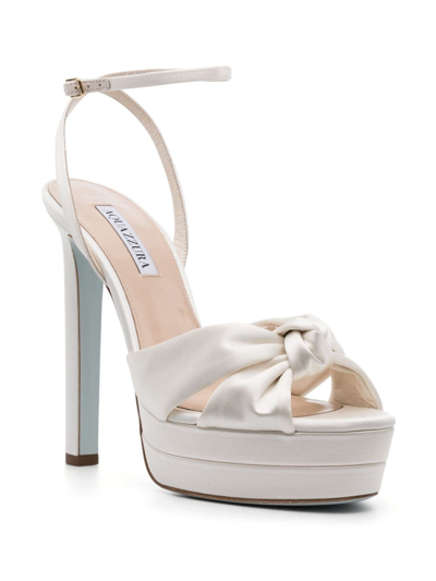 Aquazzura Cupid Plateau 130 Knotted Satin Platform Sandals In White