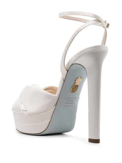 Aquazzura Cupid Plateau 130 Knotted Satin Platform Sandals In White