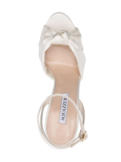 Aquazzura Cupid Plateau 130 Knotted Satin Platform Sandals In White