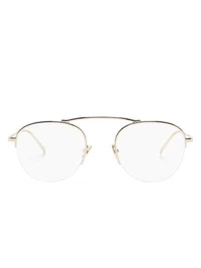 Shop Saint Laurent Logo-engraved Round-frame Glasses In Gold