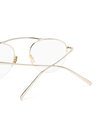 Shop Saint Laurent Logo-engraved Round-frame Glasses In Gold