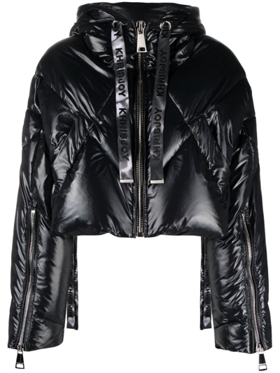 Shop Khrisjoy Puff Quilted Hooded Cropped Jacket In Bk01 Black