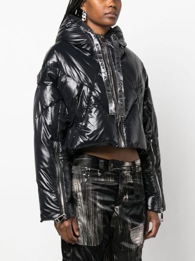Shop Khrisjoy Puff Quilted Hooded Cropped Jacket In Bk01 Black