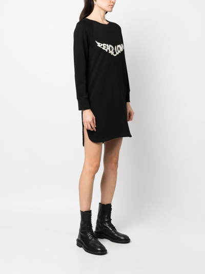Zadig & Voltaire Zadig&voltaire Womens Noir Diaz Text-print Crewneck Cotton Mini Dress In Black