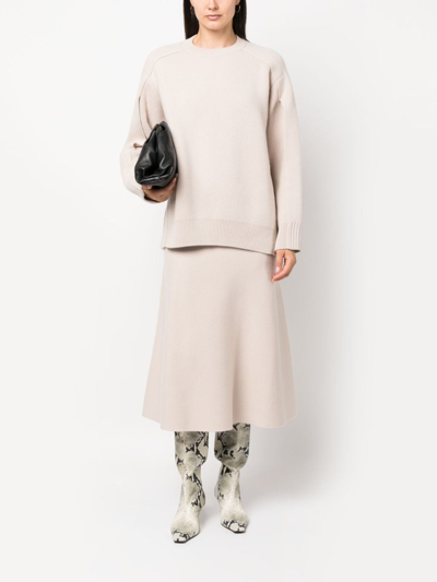 Shop Lanvin Wool-cashmere-blend Midi Skirt In Neutrals