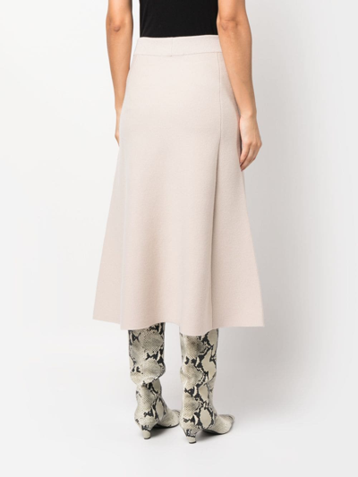 Shop Lanvin Wool-cashmere-blend Midi Skirt In Neutrals