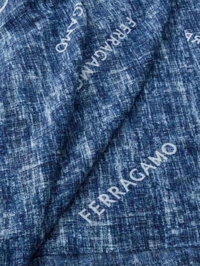 Shop Ferragamo Jacquard Logo-motif Shawl In Blue