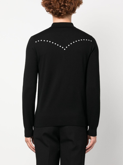 Shop Fursac Fine-knit Studded Polo Shirt In Black