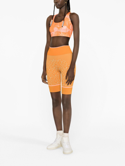 Shop Adidas By Stella Mccartney Leopard-print Seamless Cycling Shorts In Orange
