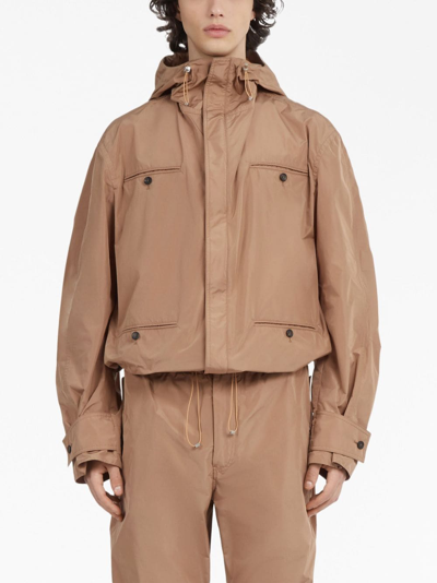 Shop Ferragamo Pockets Hooded Jacket In Neutrals