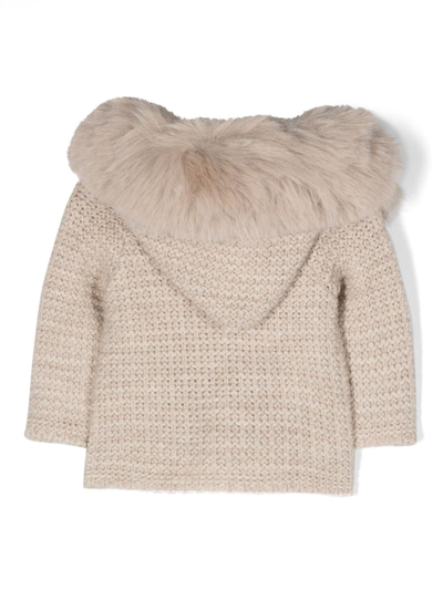 Paz Rodriguez Bambalina Hooded Knittted Coat In Neutrals