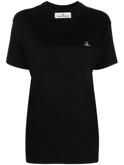 Shop Vivienne Westwood Orb-embroidered Cotton T-shirt In Black