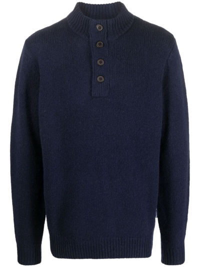 Shop Barbour High-neck Buttoned Wool Jumper In Blue
