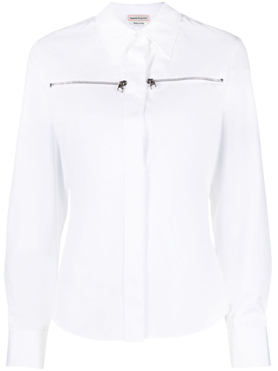 Shop Alexander Mcqueen Zip-embellished Cotton Shirt In White