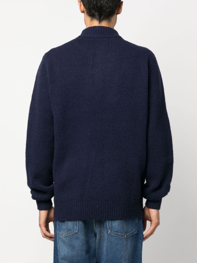 Shop Barbour High-neck Buttoned Wool Jumper In Blue