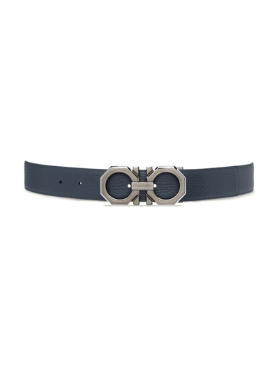 Ferragamo Adjustable Reversible Leather Belt With Metal Buckle In Blue