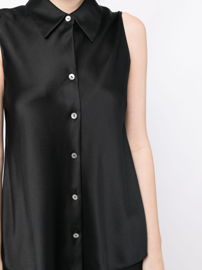 Shop Vince Sleeveless Buttoned Silk Shirt In Black