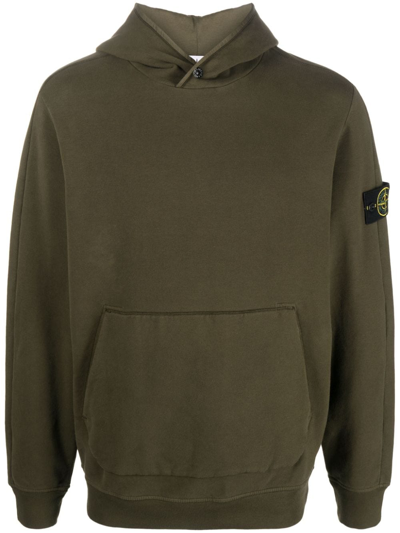 Shop Stone Island Logo-patch Cotton Hoodie In Green