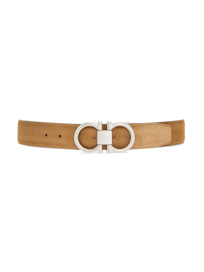 Shop Ferragamo Gancini-buckle Leather Belt In Neutrals
