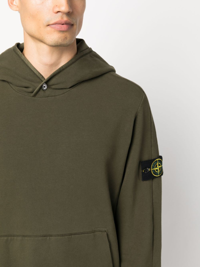 Shop Stone Island Logo-patch Cotton Hoodie In Green