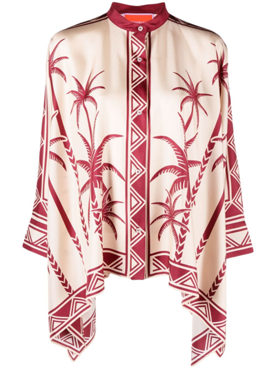 Shop La Doublej Palm Tree-print Silk Shirt In Neutrals