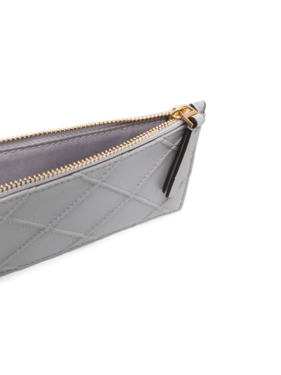 Tory Burch Diamond-quilted Leather Wallet In Grey