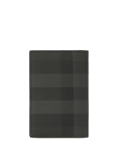 Shop Burberry Check-pattern Leather Passport Holder In Grey