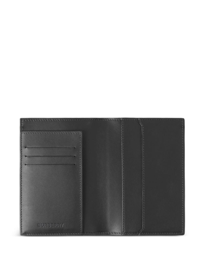 Shop Burberry Check-pattern Leather Passport Holder In Grey