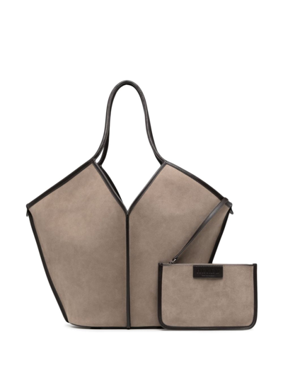 Hereu Calella Suede And Leather Tote Bag In Brown