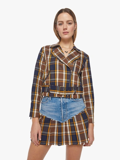 Shop Mother The Moto Jacket Plaid Reputation (also In X, M,l) In Navy