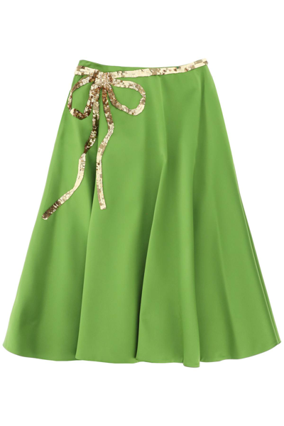 Shop Valentino Techno Duchesse A Line Skirt With Sequin Studded Bow In Green