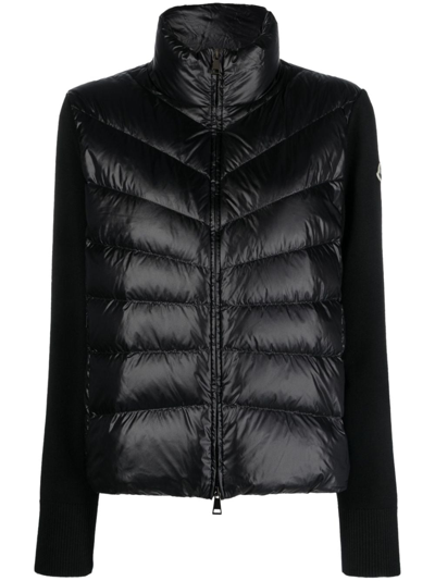 Shop Moncler Knitted Panel Puffer Jacket In Multi-colored