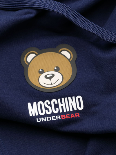 Shop Moschino Leo Teddy Long-sleeve Hoodie In Blue