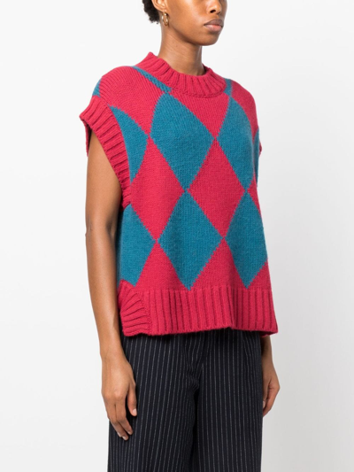 La Doublej Argyle Intarsia-knit Vest In Red