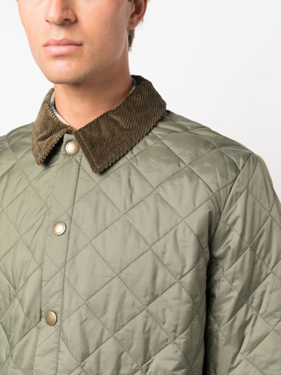 Shop Barbour Corduroy-collar Diamond-quilted Jacket In Green