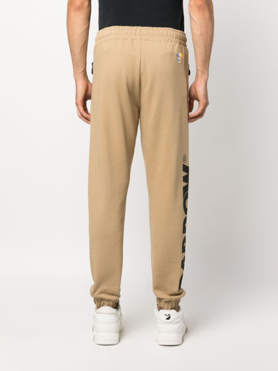 Shop Barrow Logo-print Cotton Track Pants In Neutrals