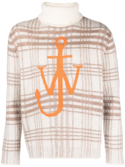 Shop Jw Anderson Anchor-jacquard Checked Jumper In White