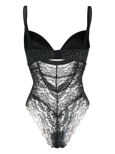 Shop Versace Allover Barocco-print Bodysuit In Black