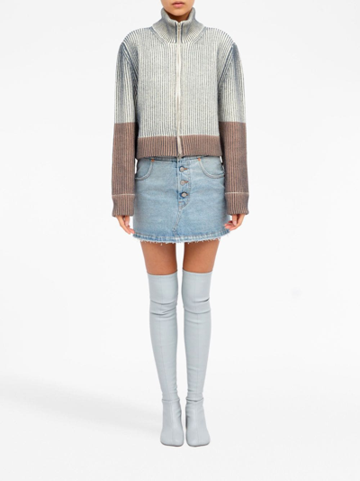 Mm6 Maison Margiela Ribbed-knit Virgin Wool-blend Cardigan In Neutrals