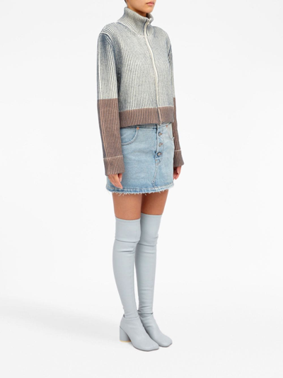 Mm6 Maison Margiela Ribbed-knit Virgin Wool-blend Cardigan In Neutrals