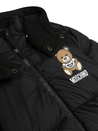 Shop Moschino Teddy Bear Hooded Padded Jacket In Black