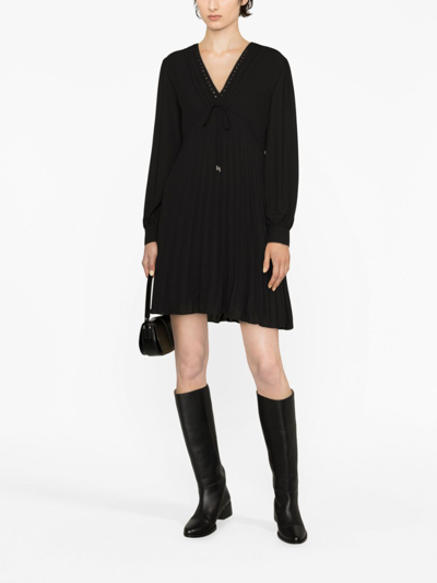 Shop Liu •jo Stud-embellished Pleated Midi Dress In Black