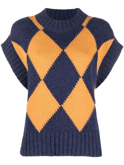 Shop La Doublej Argyle Intarsia-knit Vest In Blue