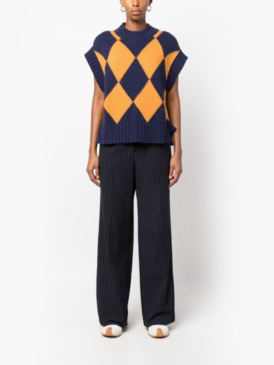 La Doublej Argyle Gilet In Blue